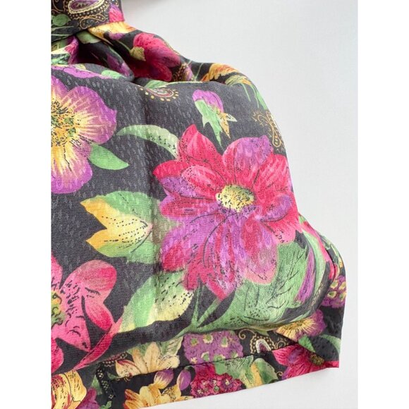 NWOT Vintage LINDA for LA VIE EN ROSE Black Floral Chiffon Kimono Robe, One Size - Picture 9 of 11